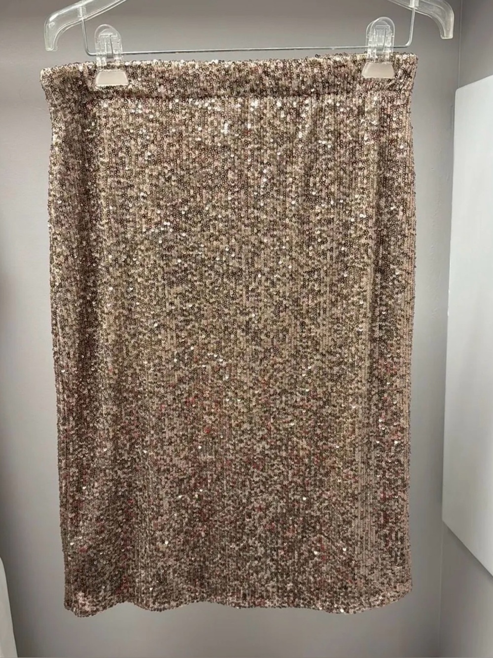 Sparkling Rose Gold Sequin Pencil Skirt